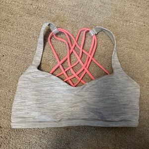 Striped Gray and Pink Women's Sports Bra